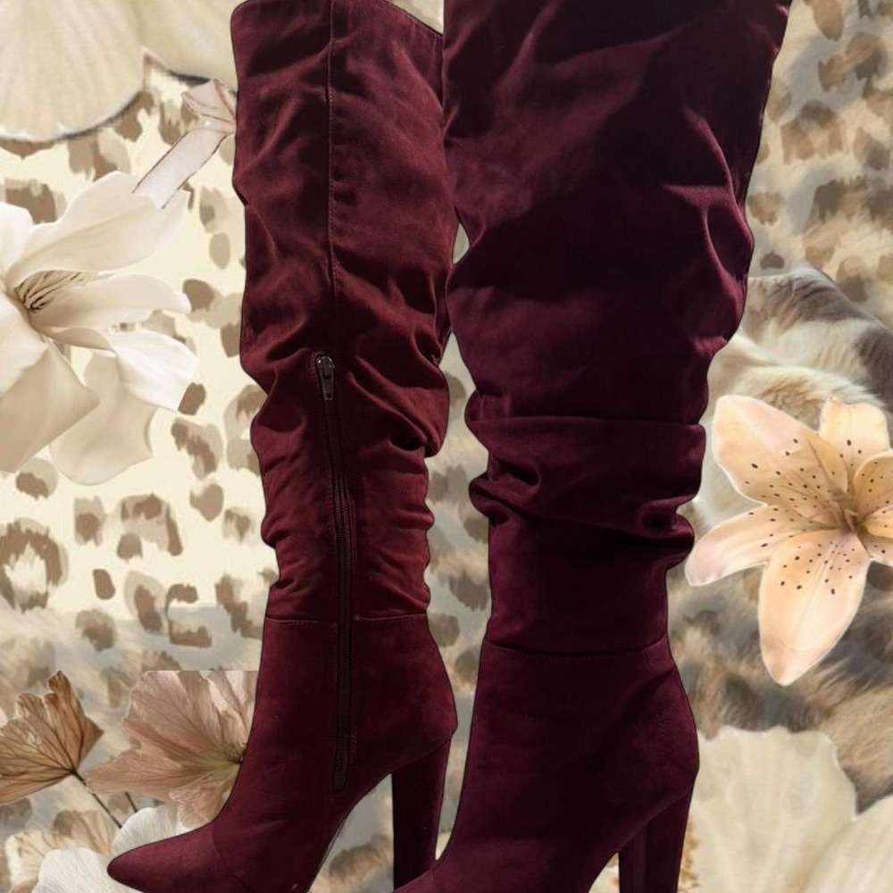 JustFab Phelan Burgundy Slouchy Knee-High Boots -‎ Size 7.5